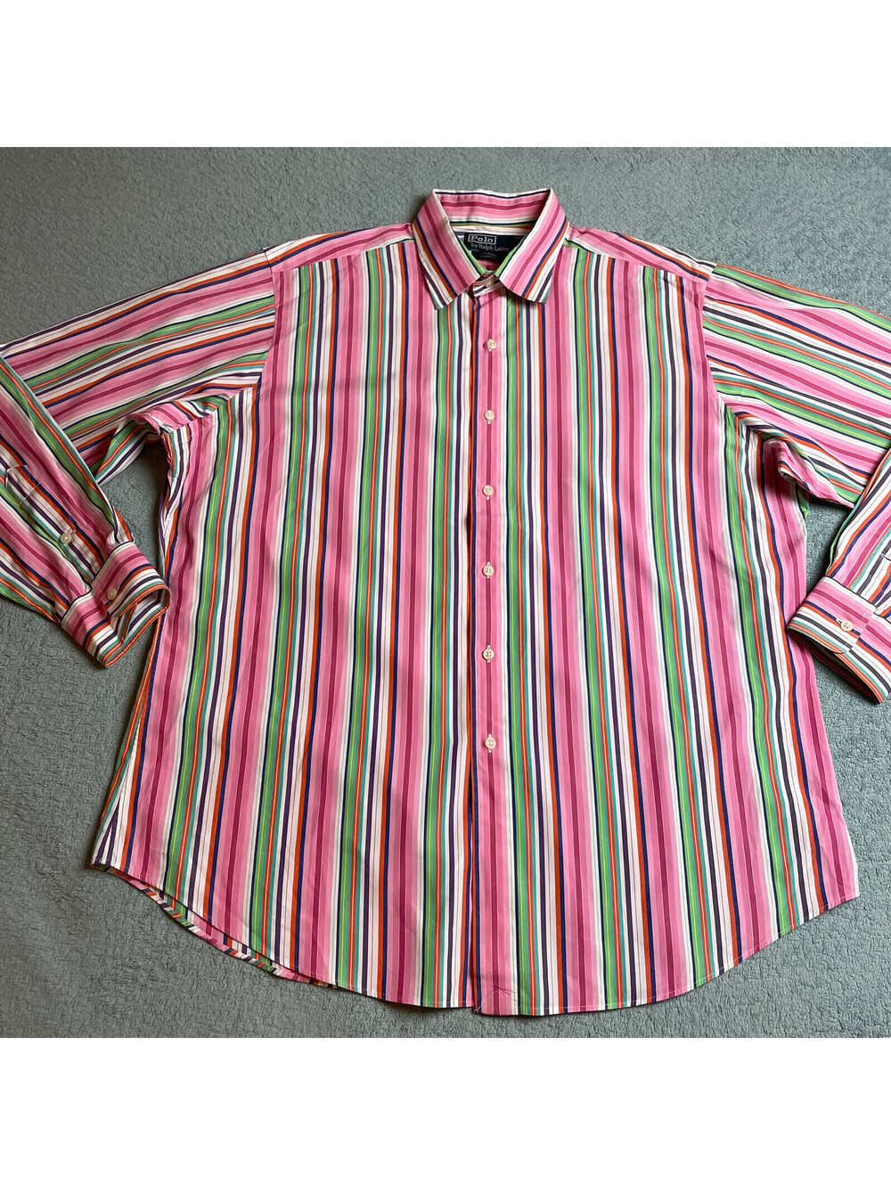 Polo Ralph Lauren Durham Shirt XL Pink Multi Stripes Long Sleeve Point Collar